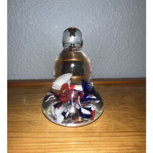 Joe Rice Signed  Red White Blue Flowers Bell Paperweight Art Glass‎